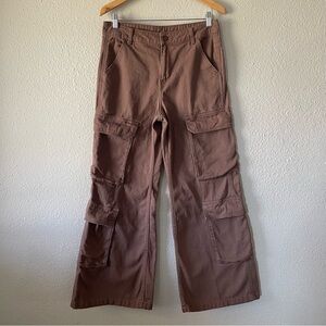 H&M Wide Leg Cargo Carpenter Pants Women’s 6 Brown 28” Inseam Cotton Academia